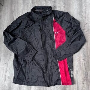 Vintage Nike Windbreaker Jacket Mens M Black Red Full Zip 90s Embroidered